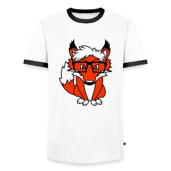 Fox Nerd Horn-rimmed Glasses Geek Smart Intelligent Cool - Men's Ringer Shirt - white/black - Front - AI Model Female 172 light (172cm) & AI Model Male 178 dark (178cm)