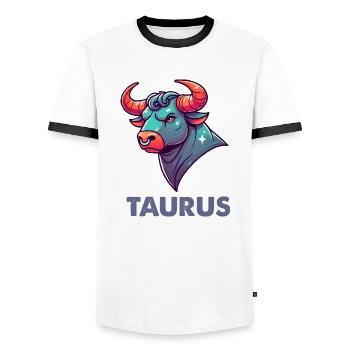 Taureau Dessin animé - T-shirt contrasté Homme - blanc/noir - Devant - AI Model Female 172 light (172cm) & AI Model Male 178 dark (178cm)