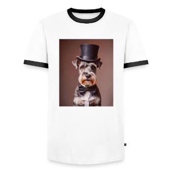 Schnauzer dog wearing top hat and a bow tie - Men's Ringer Shirt - white/black - Front - AI Model Female 172 light (172cm) & AI Model Male 178 dark (178cm)