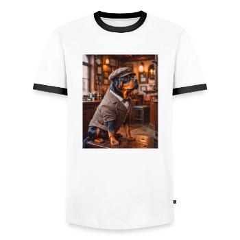 Rottweiler wearing 1920s suit cute dogs - Men's Ringer Shirt - white/black - Front - AI Model Female 172 light (172cm) & AI Model Male 178 dark (178cm)