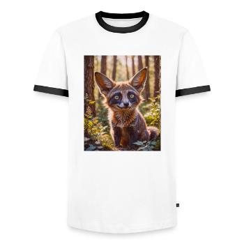 super cute african animals– Bat-eared Fox - Men's Ringer Shirt - white/black - Front - AI Model Female 172 light (172cm) & AI Model Male 178 dark (178cm)