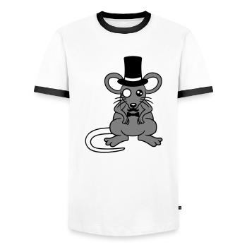 Mr. Mouse Top Hat Monocle Glasses Rich Mr. - Men's Ringer Shirt - white/black - Front - AI Model Female 172 light (172cm) & AI Model Male 178 dark (178cm)