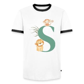 Lettre s vert animaux jungle - T-shirt contrasté Homme - blanc/noir - Devant - AI Model Female 172 light (172cm) & AI Model Male 178 dark (178cm)