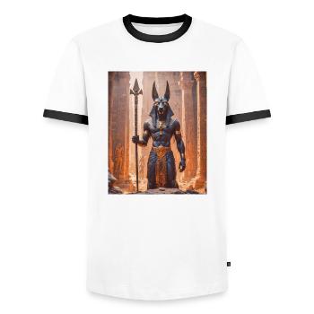 Anubis, Egyptian mythology, god of death, jackal-h - Men's Ringer Shirt - white/black - Front - AI Model Female 172 light (172cm) & AI Model Male 178 dark (178cm)