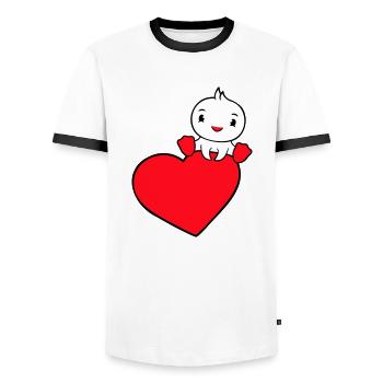 Duck Sitting On Big Heart Valentine's Day Love Sweet - Men's Ringer Shirt - white/black - Front - AI Model Female 172 light (172cm) & AI Model Male 178 dark (178cm)