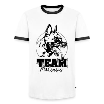 TEAM MALINOIS Hundesport Hunde IGP Wilsigns - Männer Kontrast-T-Shirt - Weiß/Schwarz - Vorne - AI Model Female 172 light (172cm) & AI Model Male 178 dark (178cm)