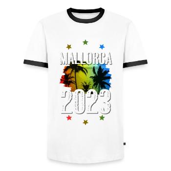 Majorque 2023 - T-shirt contrasté Homme - blanc/noir - Devant - AI Model Female 172 light (172cm) & AI Model Male 178 dark (178cm)