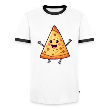 Dancing Salami Pizza - Kawaii Style - Men's Ringer Shirt - white/black - Front - AI Model Female 172 light (172cm) & AI Model Male 178 dark (178cm)