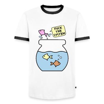 Fuck The System Fish Drôles D’animaux - T-shirt contrasté Homme - blanc/noir - Devant - AI Model Female 172 light (172cm) & AI Model Male 178 dark (178cm)