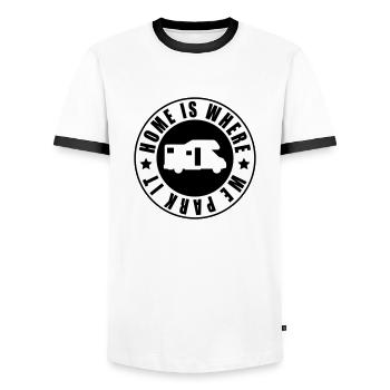 Home is where we park it! - Men's Ringer Shirt - white/black - Front - AI Model Female 172 light (172cm) & AI Model Male 178 dark (178cm)