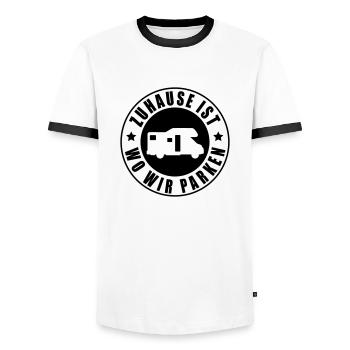La maison est où nous nous garons - T-shirt contrasté Homme - blanc/noir - Devant - AI Model Female 172 light (172cm) & AI Model Male 178 dark (178cm)