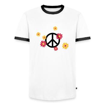 Peace-Zeichen Blume Love flower power Valentinstag - Männer Kontrast-T-Shirt - Weiß/Schwarz - Vorne - AI Model Female 172 light (172cm) & AI Model Male 178 dark (178cm)