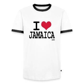 i love jamaica by wam - T-shirt contrasté Homme - blanc/noir - Devant - AI Model Female 172 light (172cm) & AI Model Male 178 dark (178cm)