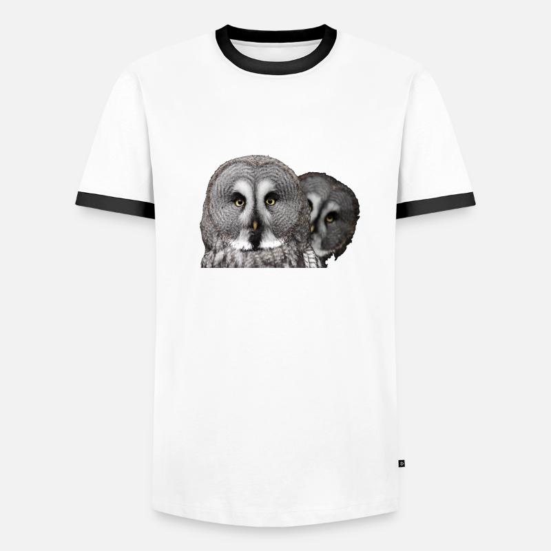 Zwei Eulenköpfe - Männer Kontrast-T-Shirt - Weiß/Schwarz