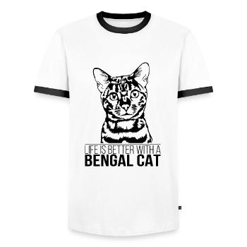 Bengal Cat life is better Cat Cats Wilsigns - Men's Ringer Shirt - white/black - Front - AI Model Female 172 light (172cm) & AI Model Male 178 dark (178cm)