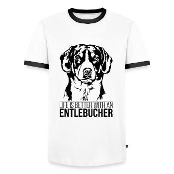 La vie d’Entlebucher Mountain Dog est meilleure Wilsigns - T-shirt contrasté Homme - blanc/noir - Devant - AI Model Female 172 light (172cm) & AI Model Male 178 dark (178cm)