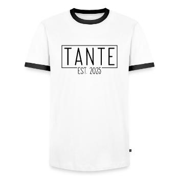 Tante Est. 2025 - Männer Kontrast-T-Shirt - Weiß/Schwarz - Vorne - AI Model Female 172 light (172cm) & AI Model Male 178 dark (178cm)