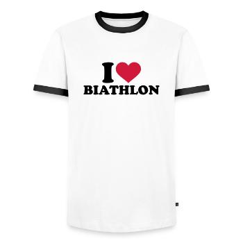 I love Biathlon - T-shirt contrasté Homme - blanc/noir - Devant - AI Model Female 172 light (172cm) & AI Model Male 178 dark (178cm)