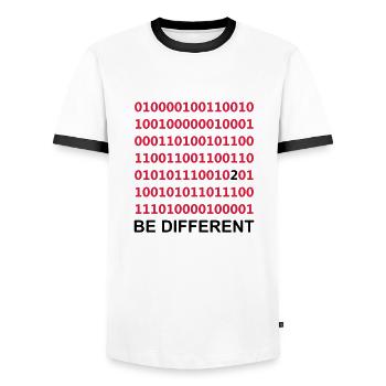 Be Different - Être différent - Binaire - - T-shirt contrasté Homme - blanc/noir - Devant - AI Model Female 172 light (172cm) & AI Model Male 178 dark (178cm)