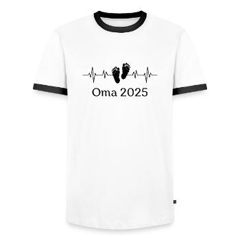 Oma 2025 Herzschlag - Männer Kontrast-T-Shirt - Weiß/Schwarz - Vorne - AI Model Female 172 light (172cm) & AI Model Male 178 dark (178cm)