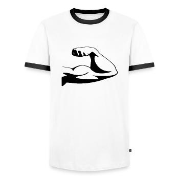 Muscle biceps upper arm - Men's Ringer Shirt - white/black - Front - AI Model Female 172 light (172cm) & AI Model Male 178 dark (178cm)
