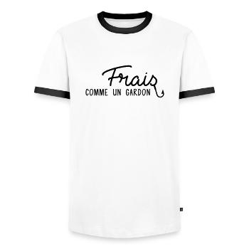Frais comme un gardon - T-shirt contrasté Homme - blanc/noir - Devant - AI Model Female 172 light (172cm) & AI Model Male 178 dark (178cm)