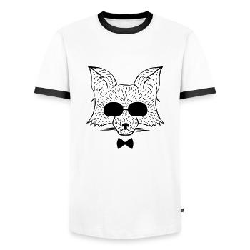 COOLER FUCHS / FOX / SONNENBRILLE / FUCHS / FLIEGE - Männer Kontrast-T-Shirt - Weiß/Schwarz - Vorne - AI Model Female 172 light (172cm) & AI Model Male 178 dark (178cm)