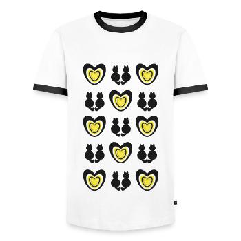 Schwarze Katzen mit Herzen, ein toller Hingucker. - Männer Kontrast-T-Shirt - Weiß/Schwarz - Vorne - AI Model Female 172 light (172cm) & AI Model Male 178 dark (178cm)