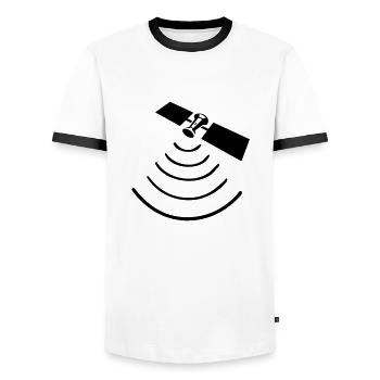 Satellite - 1color - Men's Ringer Shirt - white/black - Front - AI Model Female 172 light (172cm) & AI Model Male 178 dark (178cm)
