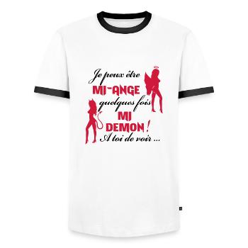 Mi-ange Mi-demon - T-shirt contrasté Homme - blanc/noir - Devant - AI Model Female 172 light (172cm) & AI Model Male 178 dark (178cm)