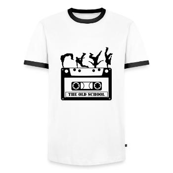 old school - Men's Ringer Shirt - white/black - Front - AI Model Female 172 light (172cm) & AI Model Male 178 dark (178cm)