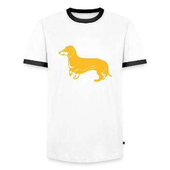 dackel hund - Männer Kontrast-T-Shirt - Weiß/Schwarz - Vorne - AI Model Female 172 light (172cm) & AI Model Male 178 dark (178cm)