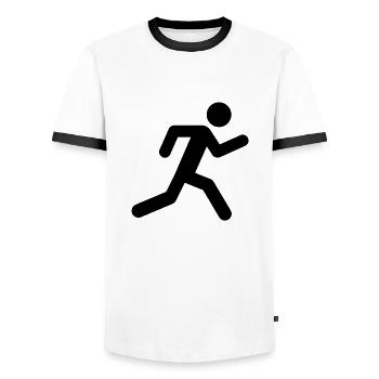 man_run__f1 - T-shirt contrasté Homme - blanc/noir - Devant - AI Model Female 172 light (172cm) & AI Model Male 178 dark (178cm)