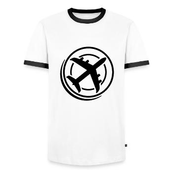 flugzeug_1_f1 - Men's Ringer Shirt - white/black - Front - AI Model Female 172 light (172cm) & AI Model Male 178 dark (178cm)