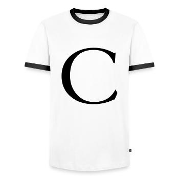 c - Männer Kontrast-T-Shirt - Weiß/Schwarz - Vorne - AI Model Female 172 light (172cm) & AI Model Male 178 dark (178cm)
