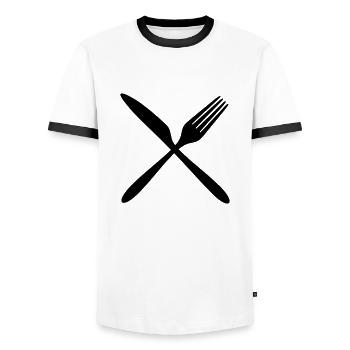 logo kreuz x gabel messer besteck essen gehen hung - Männer Kontrast-T-Shirt - Weiß/Schwarz - Vorne - AI Model Female 172 light (172cm) & AI Model Male 178 dark (178cm)