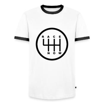 Race Now - Gang Schaltung - Männer Kontrast-T-Shirt - Weiß/Schwarz - Vorne - AI Model Female 172 light (172cm) & AI Model Male 178 dark (178cm)