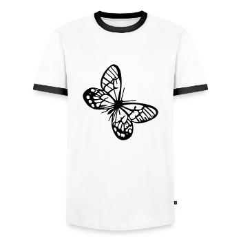 Schmetterlinge: Callitaera Aurora - Men's Ringer Shirt - white/black - Front - AI Model Female 172 light (172cm) & AI Model Male 178 dark (178cm)