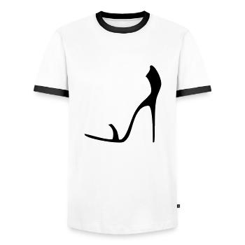 high_heels_pumps_stiletto - Männer Kontrast-T-Shirt - Weiß/Schwarz - Vorne - AI Model Female 172 light (172cm) & AI Model Male 178 dark (178cm)