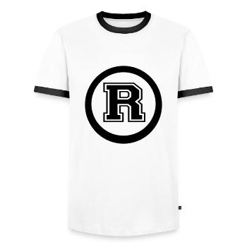 kreis r - Männer Kontrast-T-Shirt - Weiß/Schwarz - Vorne - AI Model Female 172 light (172cm) & AI Model Male 178 dark (178cm)