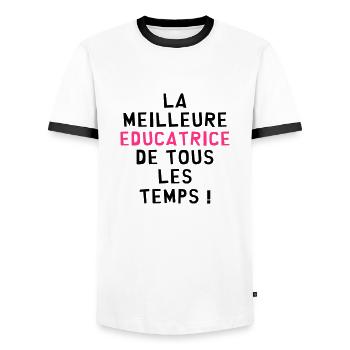 Education / Educateur / Educatrice / Ecole / Prof - T-shirt contrasté Homme - blanc/noir - Devant - AI Model Female 172 light (172cm) & AI Model Male 178 dark (178cm)