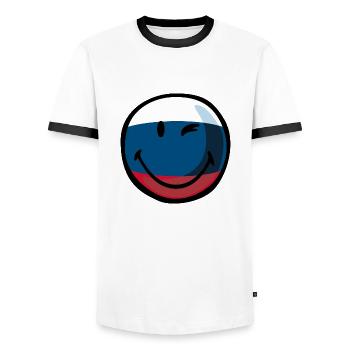 Smiley flag russia - Men's Ringer Shirt - white/black - Front - AI Model Female 172 light (172cm) & AI Model Male 178 dark (178cm)