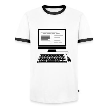 Ordinateur de bureau - T-shirt contrasté Homme - blanc/noir - Devant - AI Model Female 172 light (172cm) & AI Model Male 178 dark (178cm)