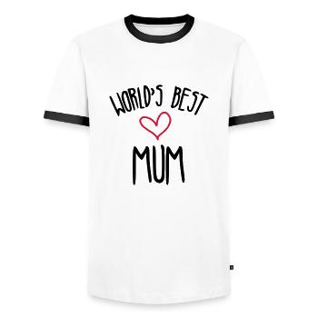 Mum / Mom / Baby / Mummy / Mother's day / Birth - Men's Ringer Shirt - white/black - Front - AI Model Female 172 light (172cm) & AI Model Male 178 dark (178cm)