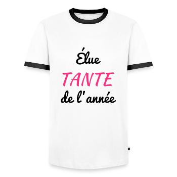Oncle / Tante / Cousin / Cousine - T-shirt contrasté Homme - blanc/noir - Devant - AI Model Female 172 light (172cm) & AI Model Male 178 dark (178cm)