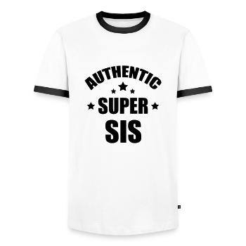 Sister Friend Schwester Soeur Sœur Baby Birth - Men's Ringer Shirt - white/black - Front - AI Model Female 172 light (172cm) & AI Model Male 178 dark (178cm)