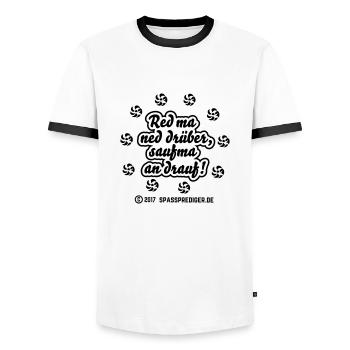 Saufen T Shirt Red ma ned drüber - Männer Kontrast-T-Shirt - Weiß/Schwarz - Vorne - AI Model Female 172 light (172cm) & AI Model Male 178 dark (178cm)