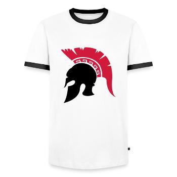 sparta_helm_02 - Men's Ringer Shirt - white/black - Front - AI Model Female 172 light (172cm) & AI Model Male 178 dark (178cm)