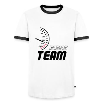 racing_team_01 - T-shirt contrasté Homme - blanc/noir - Devant - AI Model Female 172 light (172cm) & AI Model Male 178 dark (178cm)