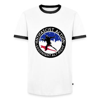 Antifascist Action - Good Night Alt-Right - Men's Ringer Shirt - white/black - Front - AI Model Female 172 light (172cm) & AI Model Male 178 dark (178cm)